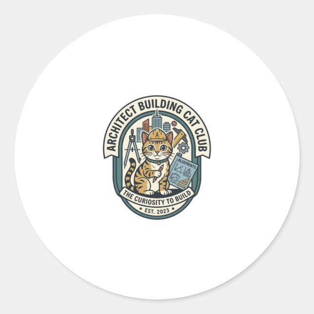 Sticker Rond Architect Building Cat Cat Graphic Tee Art - Archi (Devant)