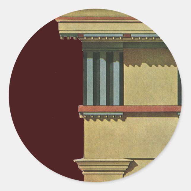 Sticker Rond Architecture Classique vintage, Temple Entablature (Devant)
