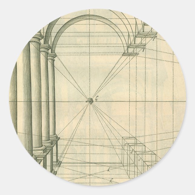 Sticker Rond Architecture Vintage, Arches Colonnes Perspective (Devant)