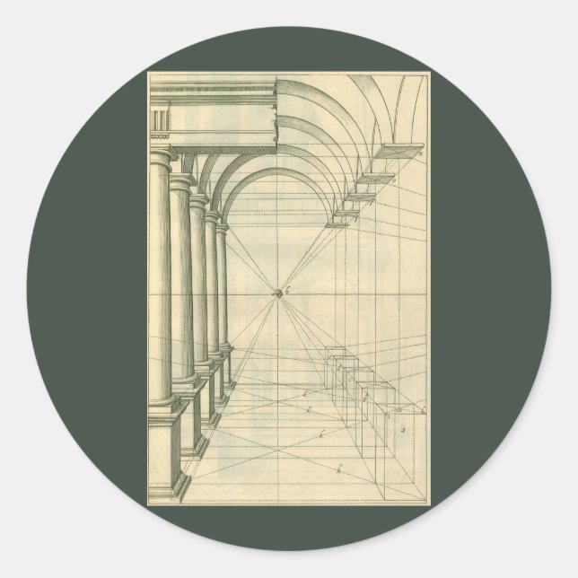 Sticker Rond Architecture vintage, Perspective Colonnes Arches (Devant)
