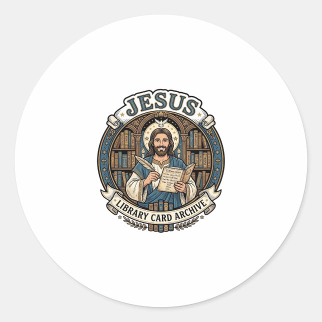 Sticker Rond Archive de carte de bibliothèque Jésus Archive de  (Devant)