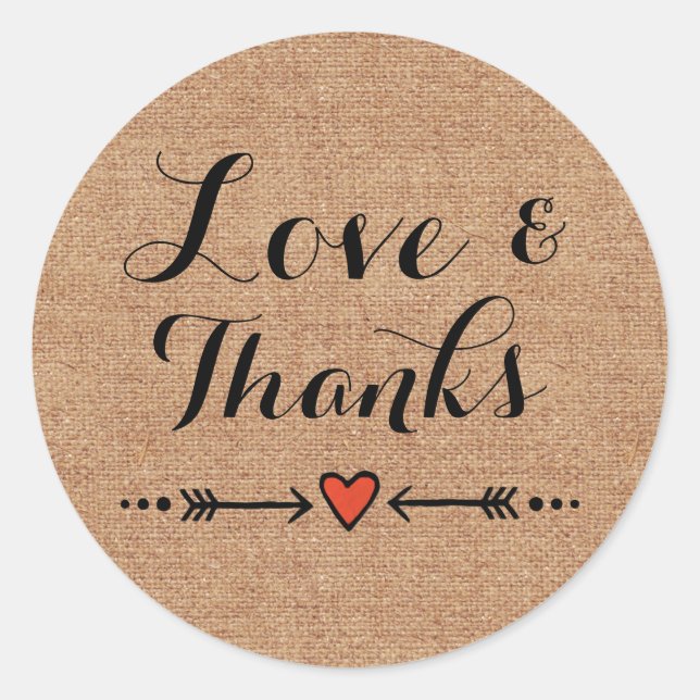Sticker Rond Arcs et amoureux roses Burlap Aimer & Merci (Devant)