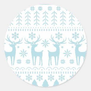 Sticker Rond Arctic Blue Folk Art thème hiver