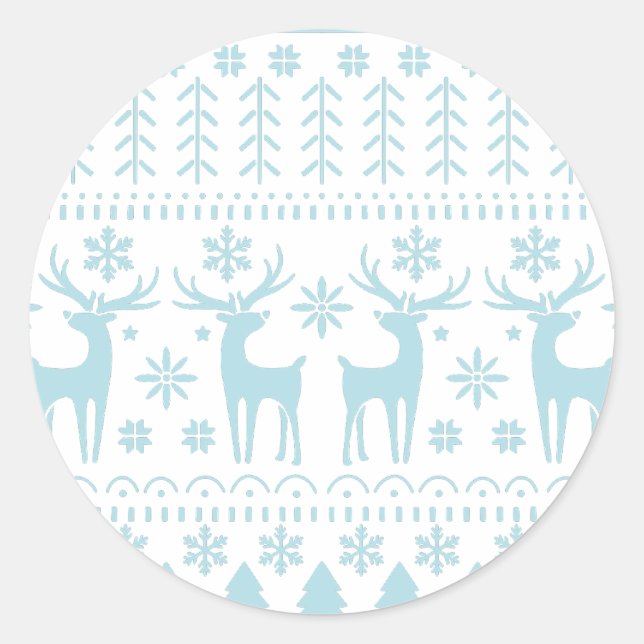 Sticker Rond Arctic Blue Folk Art thème hiver (Devant)