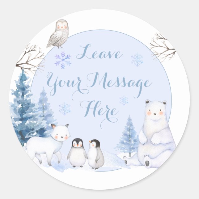 Sticker Rond ARCTIQUE ANIMAL Snowflakes Arbres Aimez votre mess (Devant)