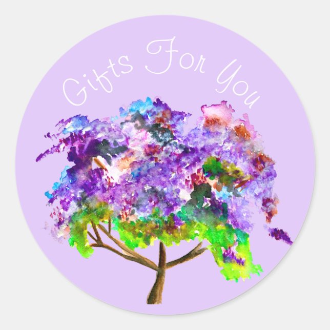 Sticker Rond Ardoise d'aquarelle violette Jacaranda (Devant)