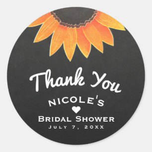 Sticker Rond Ardoise Tournesol Rustique Campagnard Baby Shower 