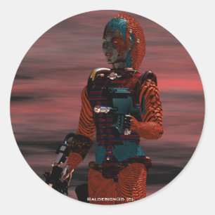 Sticker Rond ARES CYBORG Red Sunset Science Fiction, Sci-Fi