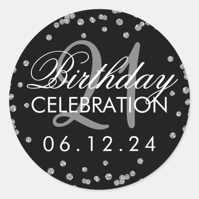Sticker Rond Argent 21e anniversaire Faux Parties scintillant C (Devant)