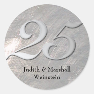 Sticker Rond Argent 25e anniversaire Faux Metal
