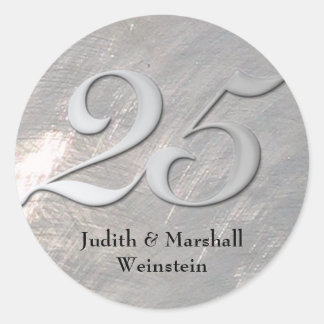 Sticker Rond Argent 25e anniversaire Faux Metal