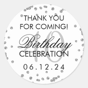Sticker Rond Argent 40e anniversaire Merci Parties scintillant