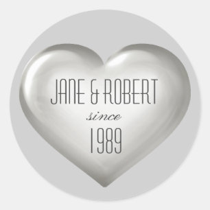 Sticker Rond Argent anniversaire argent verre coeur vin étiquet