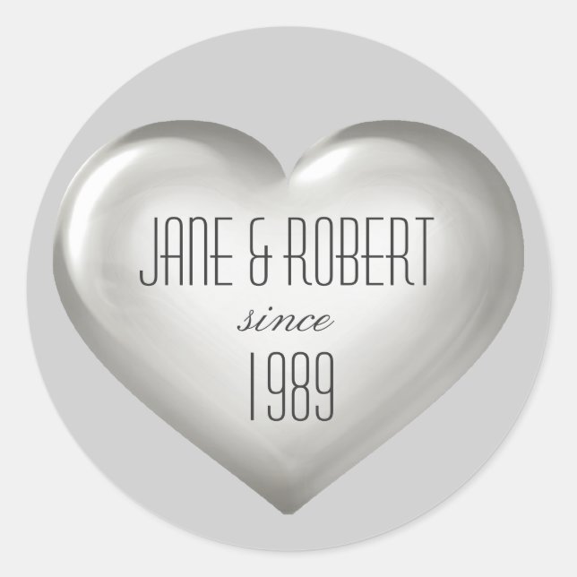 Sticker Rond Argent anniversaire argent verre coeur vin étiquet (Devant)