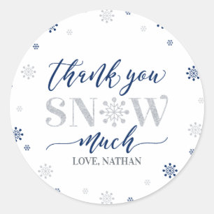 Sticker Rond Argent, bleu hiver merveilleuse Merci neige beauco