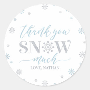 Sticker Rond Argent, bleu hiver merveilleuse Merci neige beauco