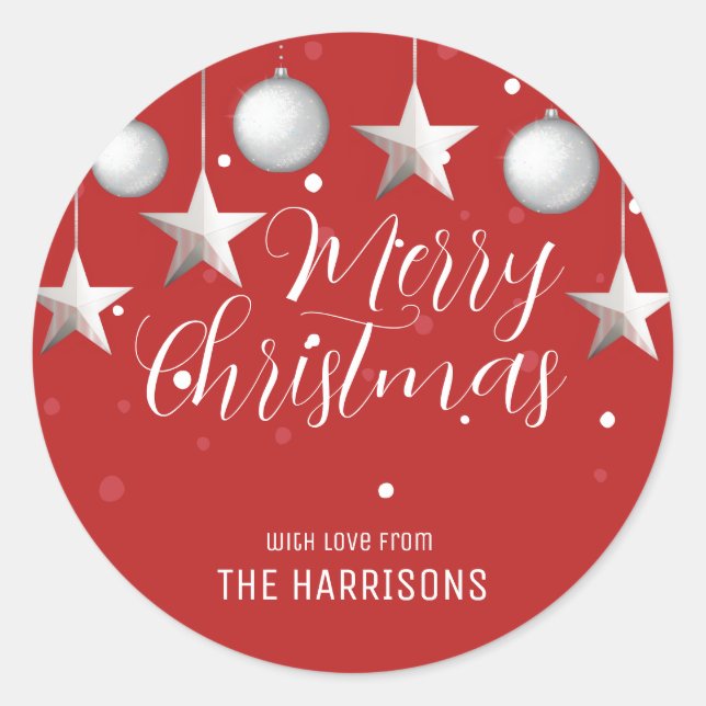 Sticker Rond Argent brillant Noël Baubles Rouge (Devant)