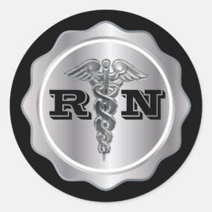 Sticker Rond Argent Caduceus RN Nurse   MÉDICALE