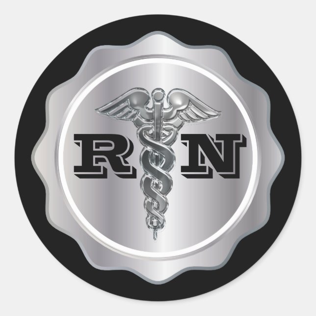 Sticker Rond Argent Caduceus RN Nurse | MÉDICALE (Devant)