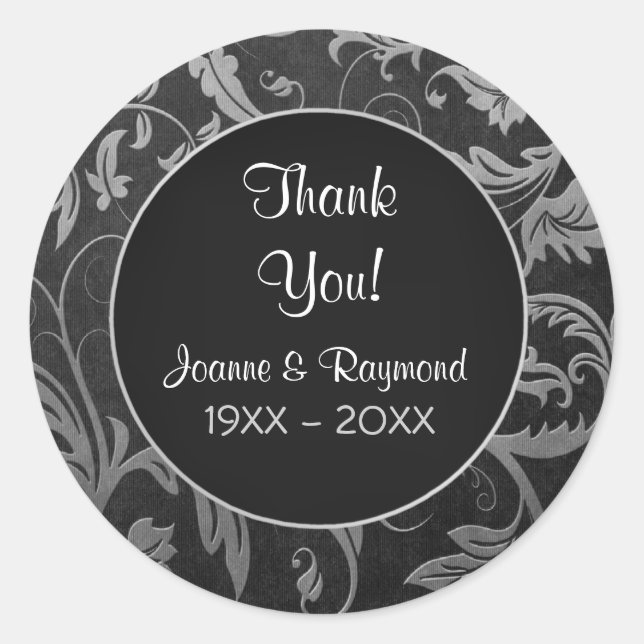 Sticker Rond Argent Damask 25e anniversaire - Merci (Devant)