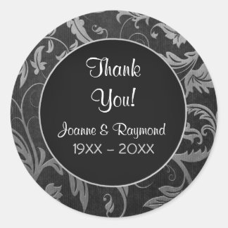 Sticker Rond Argent Damask 25e anniversaire - Merci