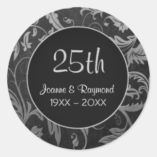 Sticker Rond Argent Damask 25e anniversaire - Personnaliser