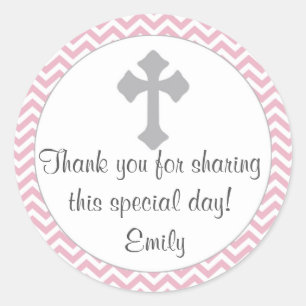 Sticker Rond Argent de rose d'étiquette de faveur de baptême 