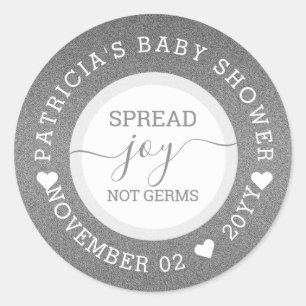 Sticker Rond Argent Étaler Joy Baby shower Main Sanitizer Favor