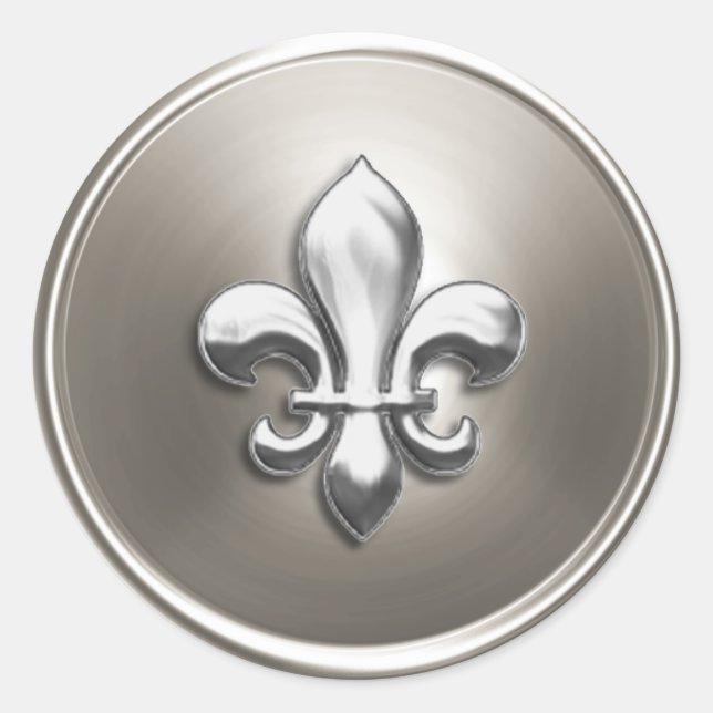 Sticker Rond Argent Fleur de Lis Enveloppe Sceau Embossé Look (Devant)
