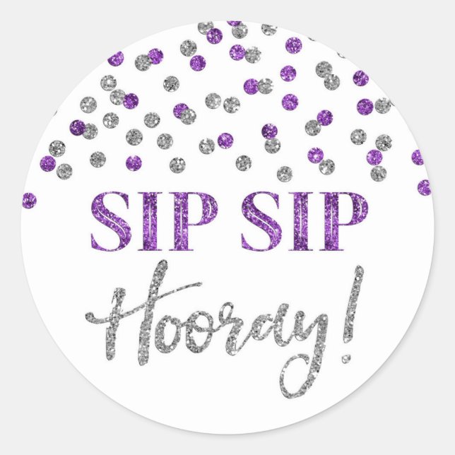 Sticker Rond Argent foncé violet Confetti Sip Sip Hooray (Devant)
