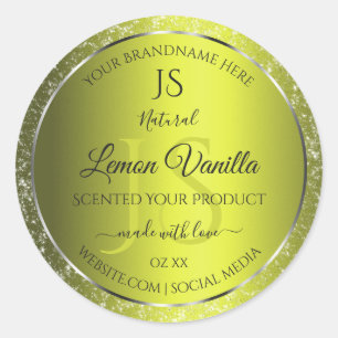 Sticker Rond Argent jaune avec initiales de Parties scintillant