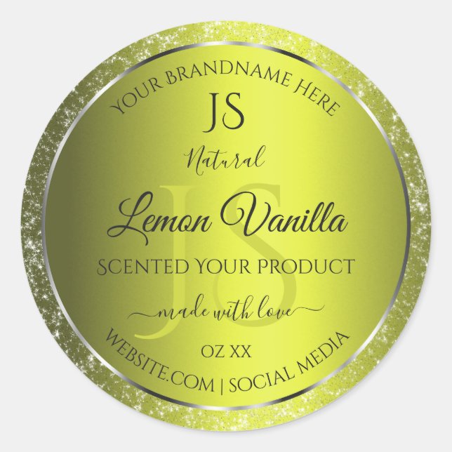 Sticker Rond Argent jaune avec initiales de Parties scintillant (Devant)