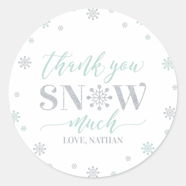 Sticker Rond Argent, Mint Winter merveilleuse neige Merci beauc (Devant)