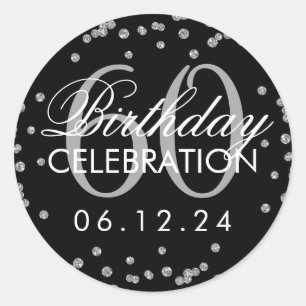 Sticker Rond Argent Noir 60e anniversaire Faux Parties scintill