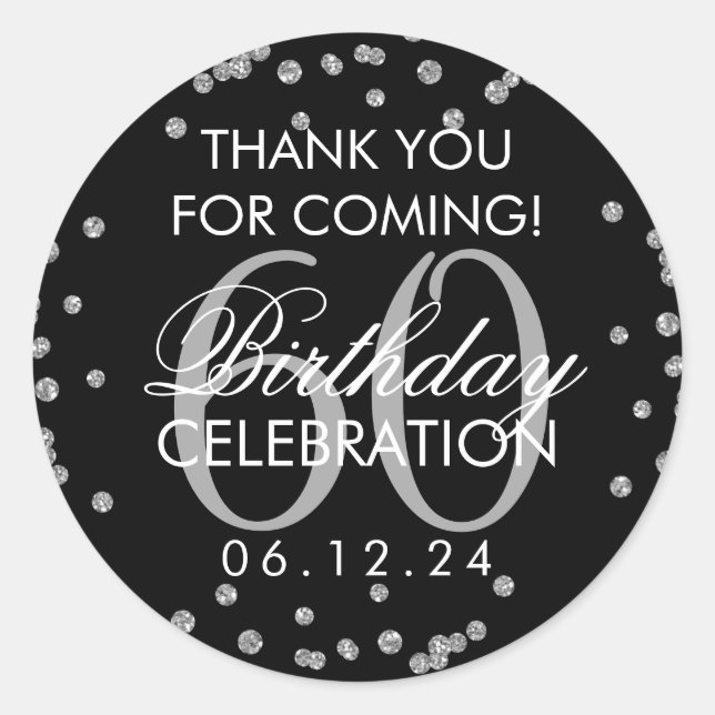 Sticker Rond Argent Noir 60e anniversaire Merci Confetti (Devant)