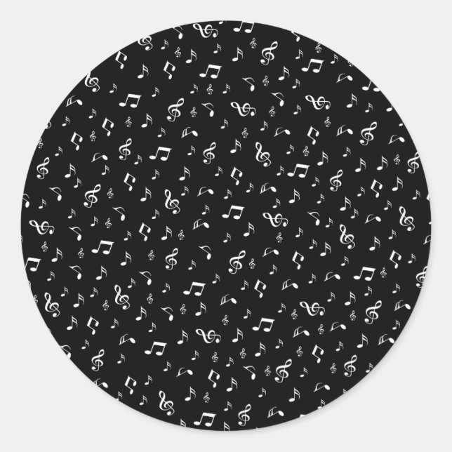 Sticker Rond argent noir, note, musical, mélodie, musique, son, (Devant)