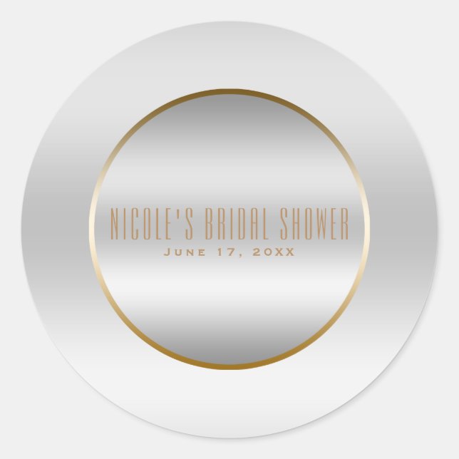 Sticker Rond Argent & Or Élégant Chic Mariage Cadeau (Devant)