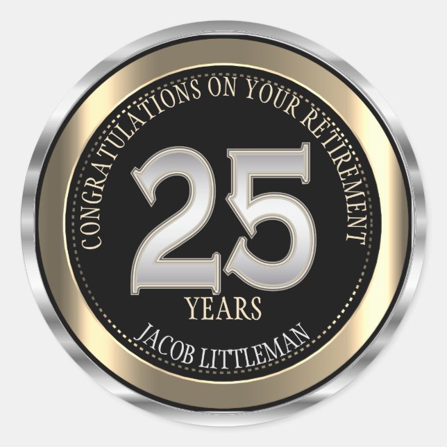 Sticker Rond Argent, Or et Noir - 25 ans (Devant)