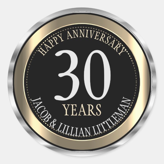Sticker Rond Argent, Or et Noir - Anniversaire - 00 ans (Devant)