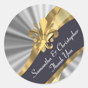 Sticker Rond Argent, or et noir mariage sceau