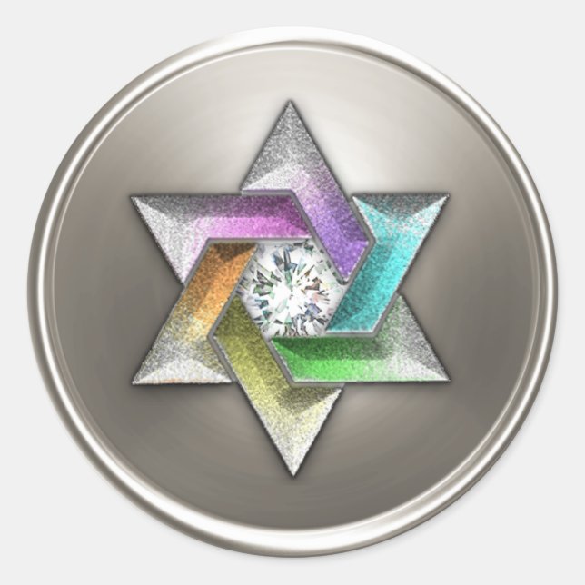 Sticker Rond Argent Rainbow Star de David Enveloppe Seal (Devant)