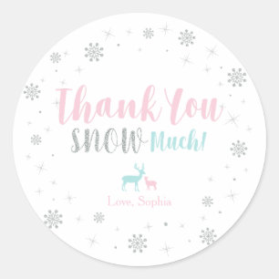 Sticker Rond Argent, rose et bleu Merci hivernal