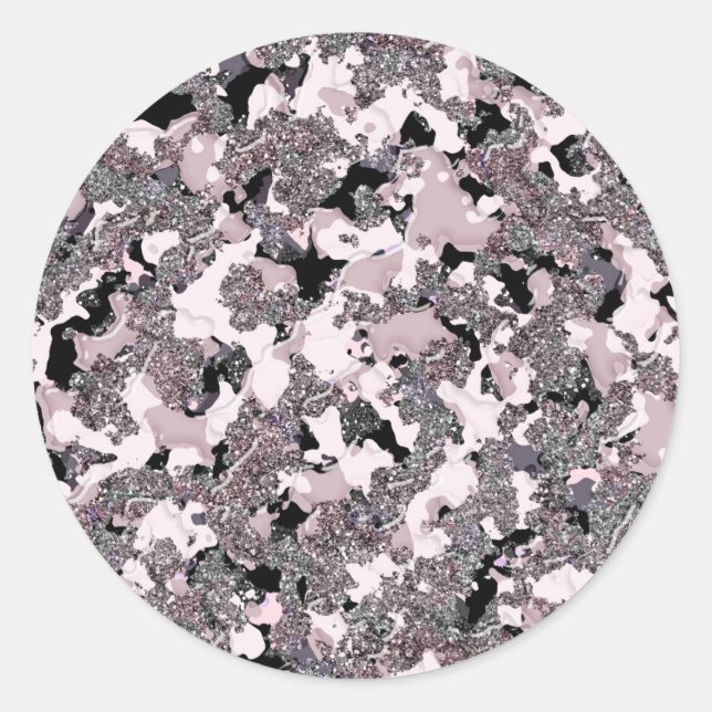 Sticker Rond Argent rose et noir de beauté déversé Glam brillan (Devant)