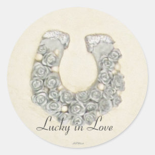 Sticker Rond Argent Rose Horseshoe Mariage Handfasting