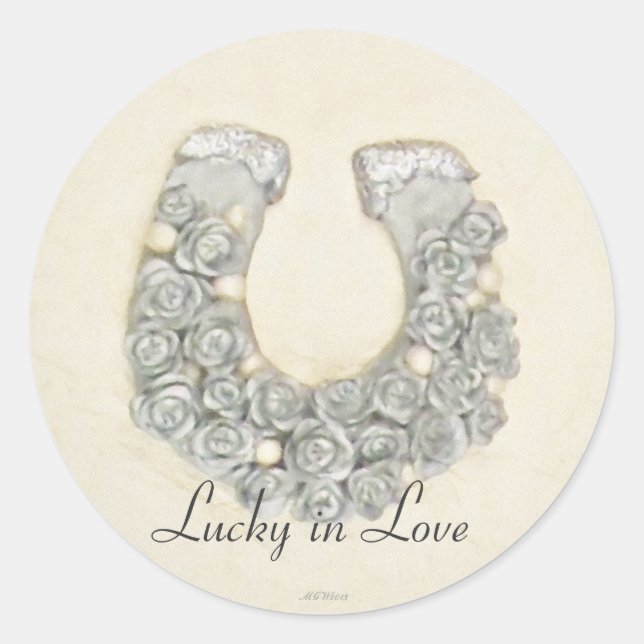 Sticker Rond Argent Rose Horseshoe Mariage Handfasting (Devant)