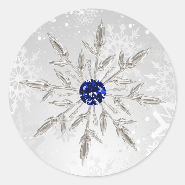 Sticker Rond argent royal bleu snowflakes mariage d'hiver (Devant)