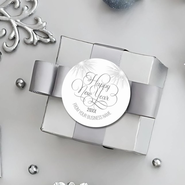 Sticker Rond Argent Script Bonne année (Créateur téléchargé)