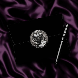 Sticker Rond Argent Steampunk Cauldron Spellbooks et Potions