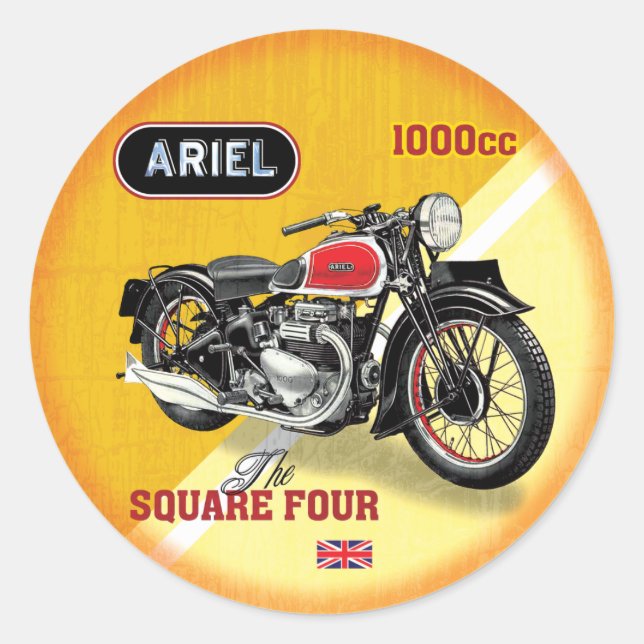 Sticker Rond Ariel Carré Quatre motocyclettes vintages (Devant)