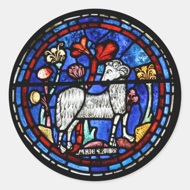 Sticker Rond Aries Astrologie Gothique Vitrail Windows RS (Devant)